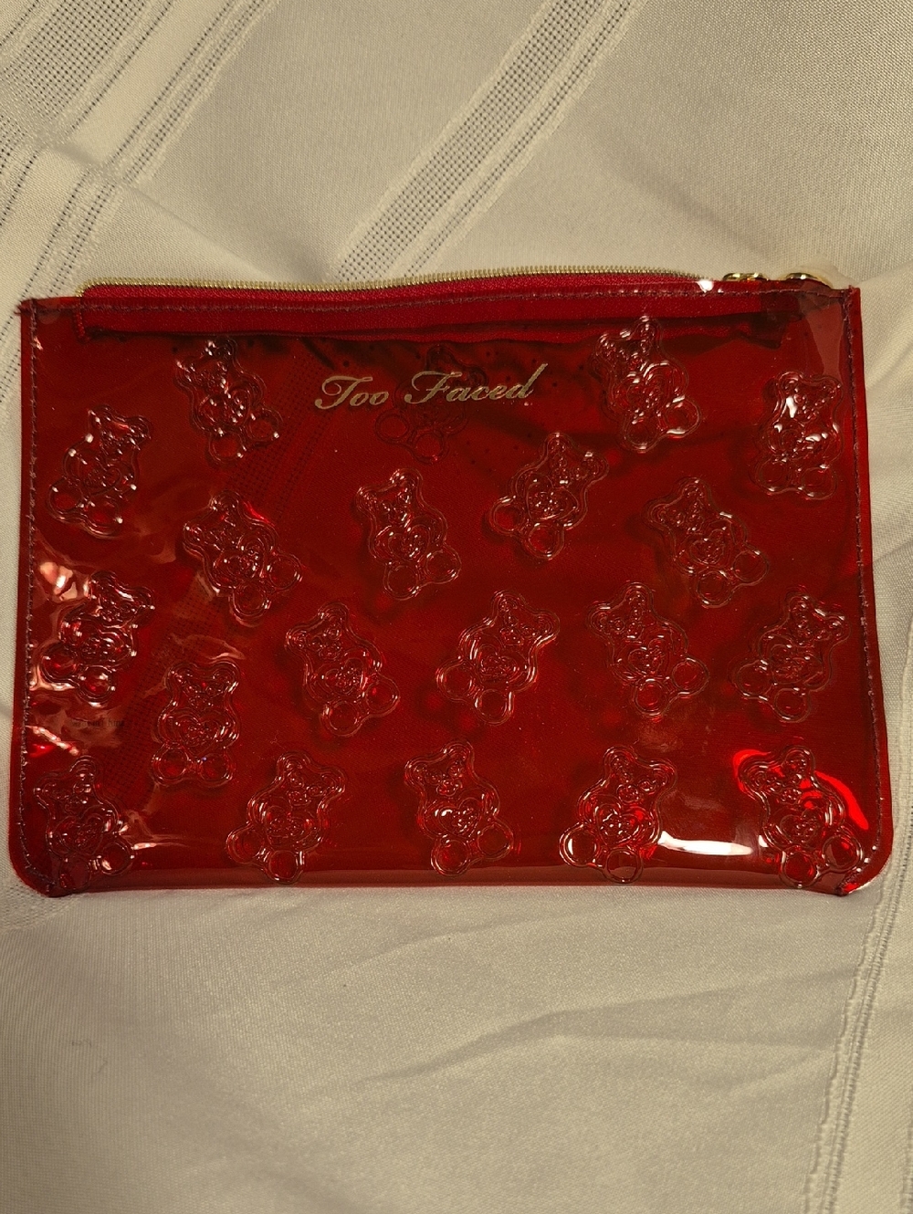 NWOT Too Faced Red Glossy Bear Cosmetic Pouch